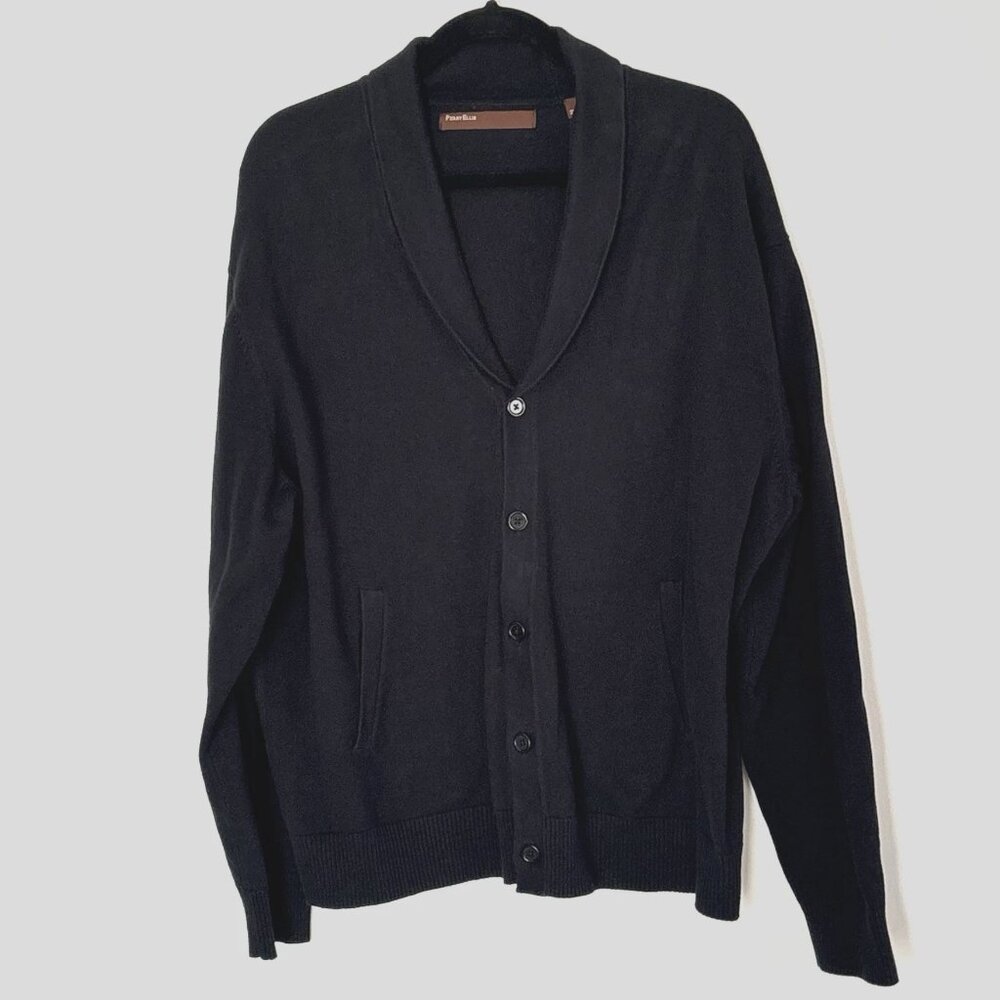 Perry Ellis Men’s Cardigan Shawl Neck Sweater Classic Black Pockets Size XL *E89